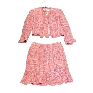 VINTAGE Escada Pink Tweed Women’s Skirt Suit Jacket Size 34 Skirt Size 36